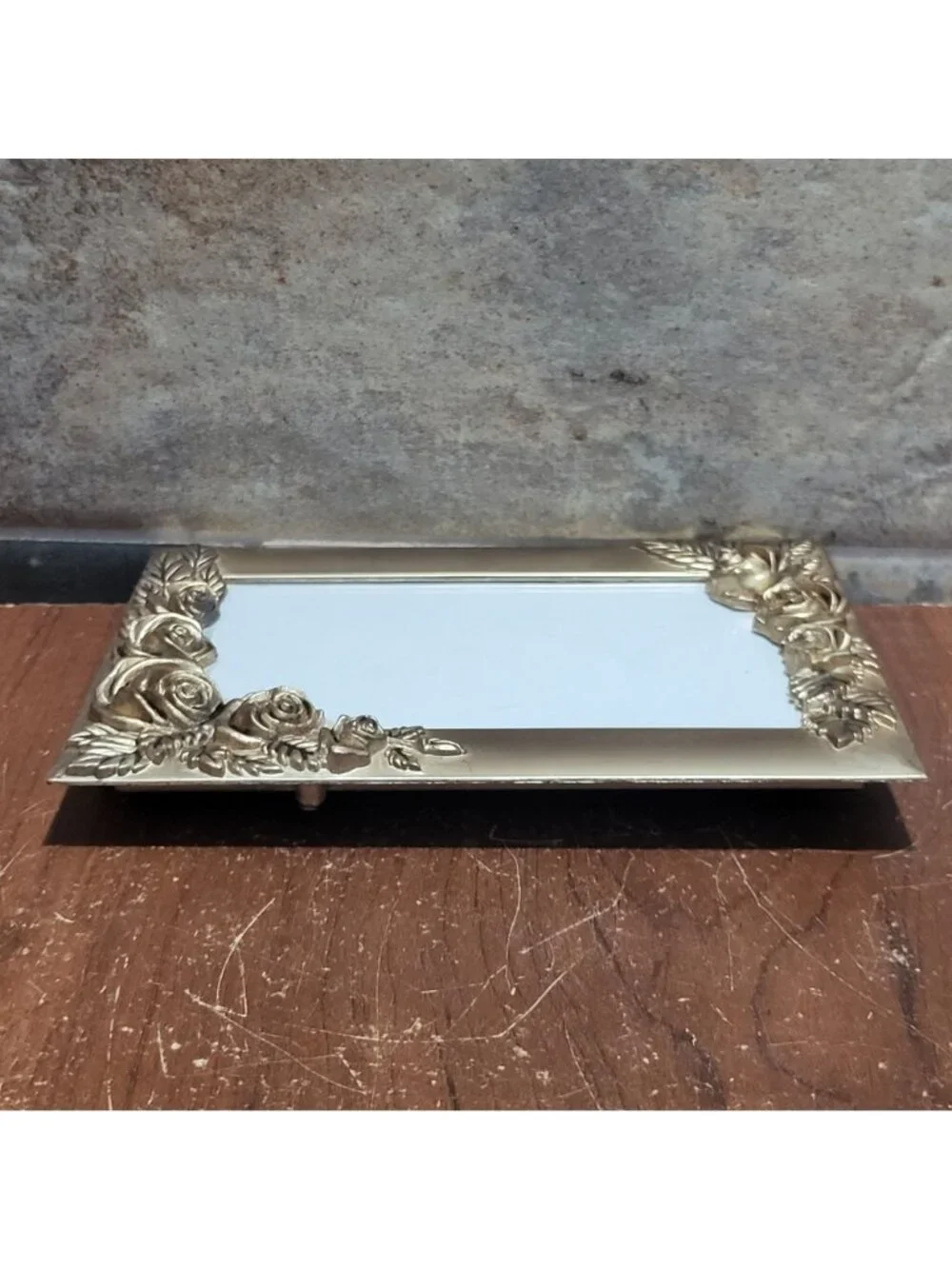 Vintage Metal Gold Tone Photo Picture Frame 3D Floral Roses Leaf Border